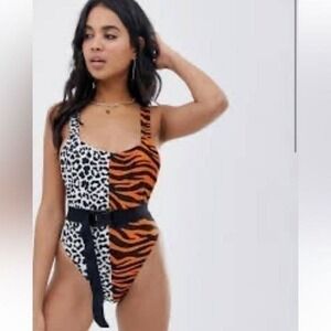 NWT Jaded London‎ belted swimsuit in animal clash swimsuit Sz S
